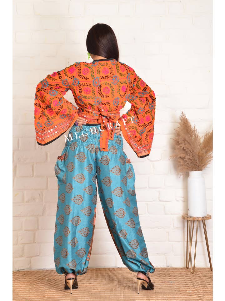 Meghcraft - Wholesale Pants – Women's - Upcycled Silk Harem Pants with Smocked Waist4