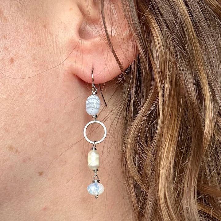 Little Rooster Studio - Wholesale Dangle Earrings - Diedre Silver Blue Lace Agate Dangle Earrings1