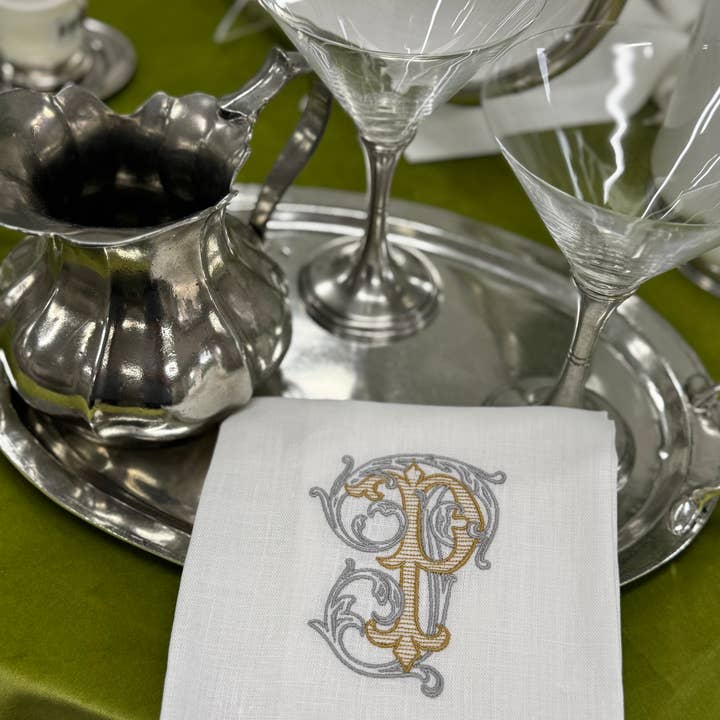 Arte Italica & Crown Linen Designs - Wholesale Tea Towel - Vintage Vine Monogram Linen Towel13