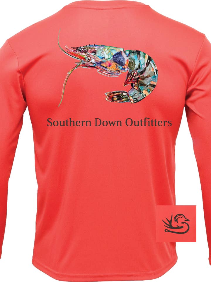 Shrimp Collage UPF vissersshirt voor wholesale door Southern Down Outfitters