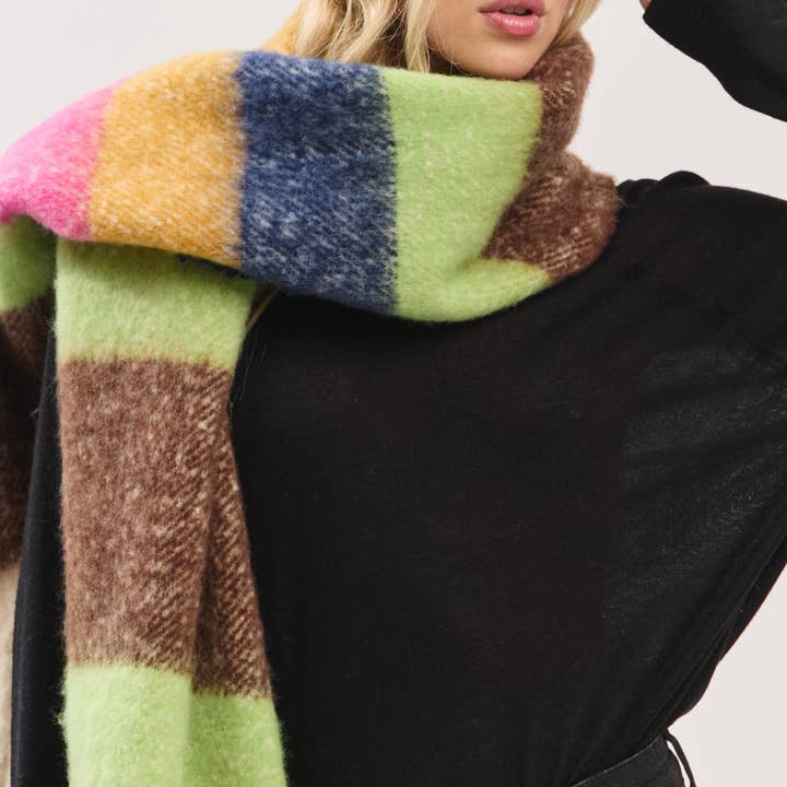 Hana - Wholesale Scarf - Women's - Multi Color Striped Brushed Fringed Winter Scarf11
