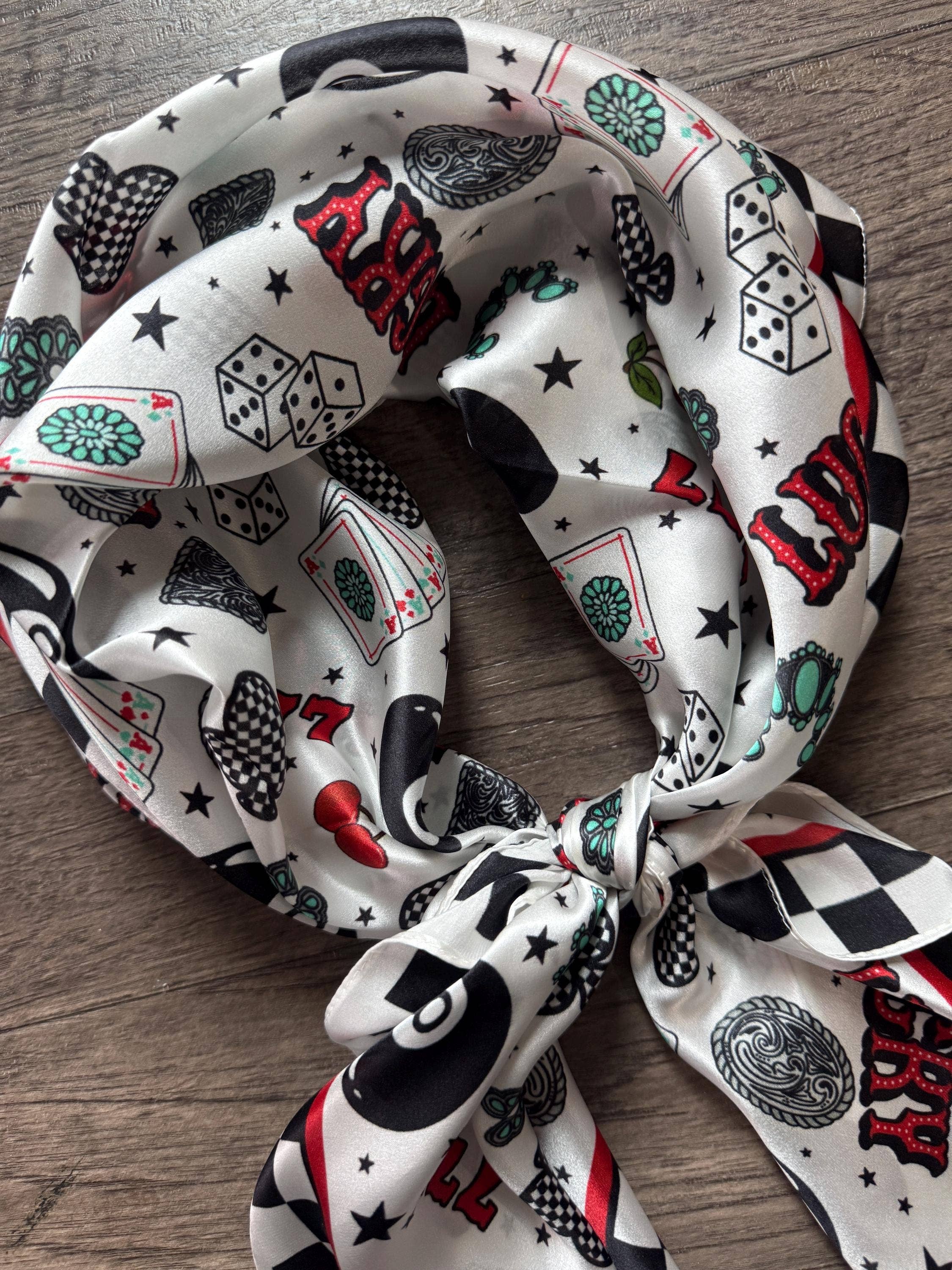 Double B Wild Rags - Wholesale Scarf – Women's - 100% Silk Wild Rag Checkered Lucky 7's Casino by Double B Wild Rags3