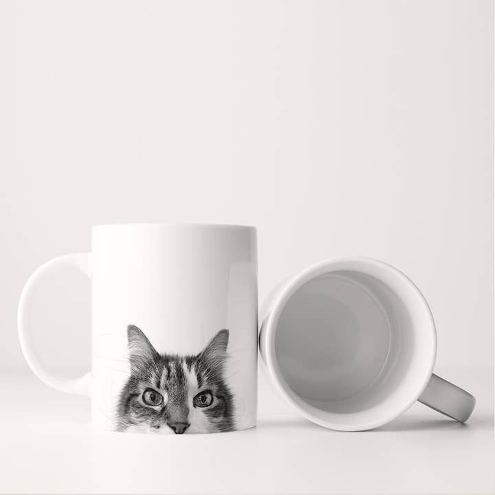 Peeking Cat 4 (Tabby & White) Mug for wholesale by Perkie Prints