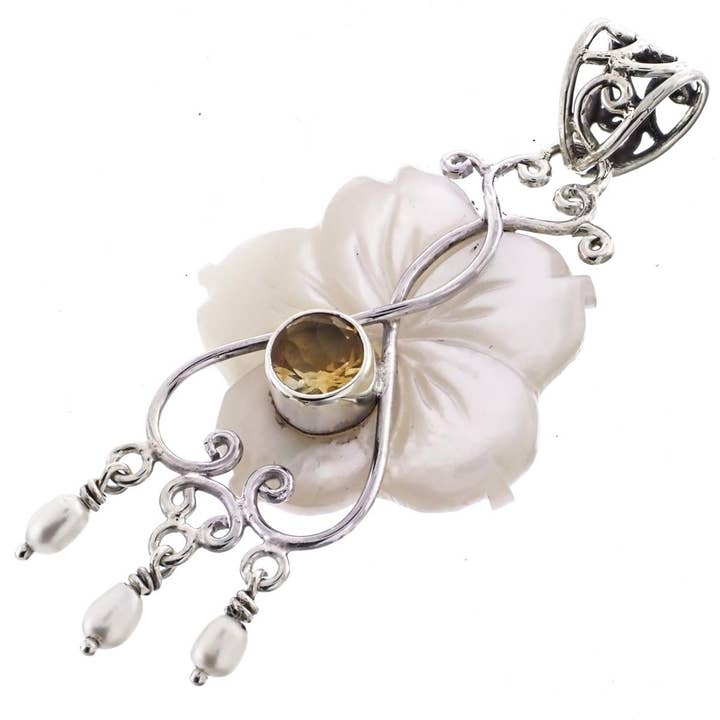 Colgante de flor de citrino con concha de nácar en plata de ley 925, 2" para venta al por mayor de FifiRose