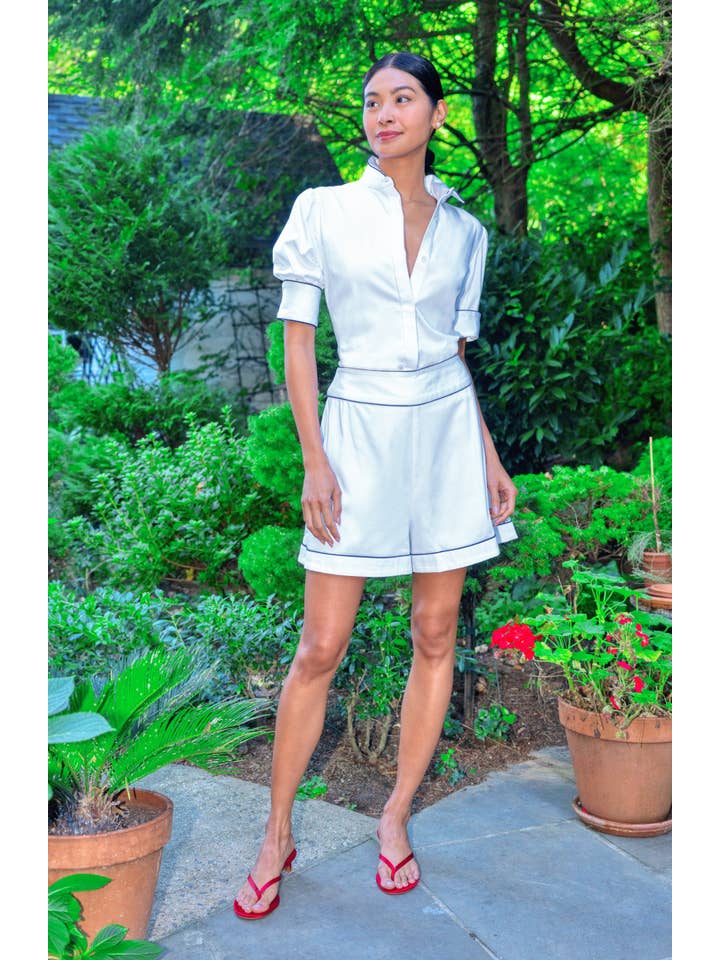 Gretchen Scott LLC - Wholesale Button Down Shirt - Women's - Pip Pip Piping Boyfriend shirt - Solid