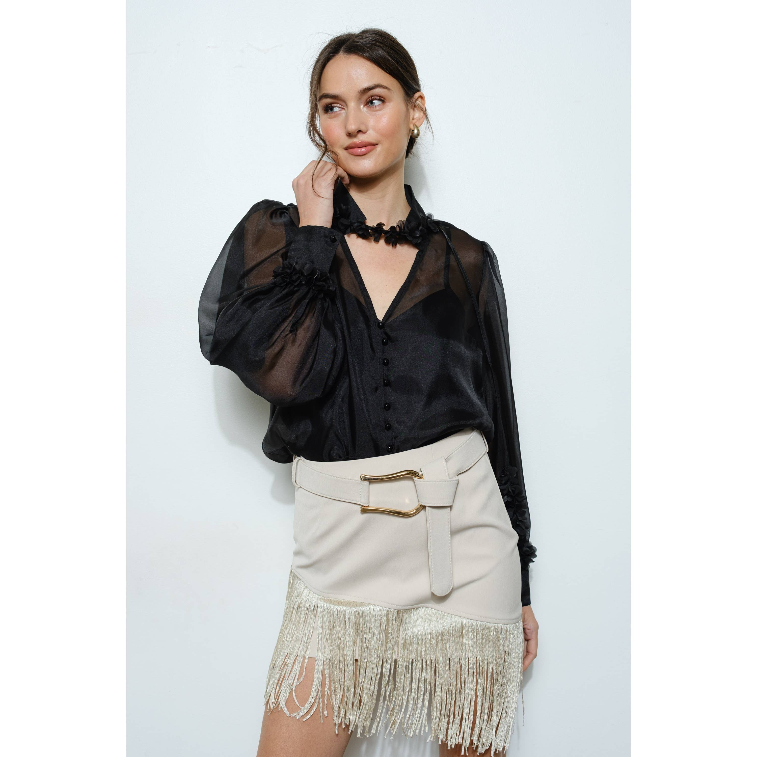 INA - Venta al por mayor Falda - Mujer - Minifalda asimétrica con cinturón y flecos10