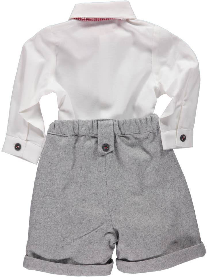 Cinzento Set med vit skjorta med fluga och grå shorts för wholesale på Faire