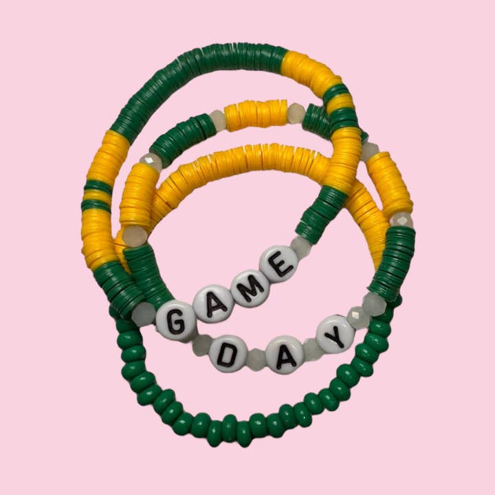 GREEN AND YELLOW GAME DAY YOUTH BRACELET for wholesale by Camel Threads