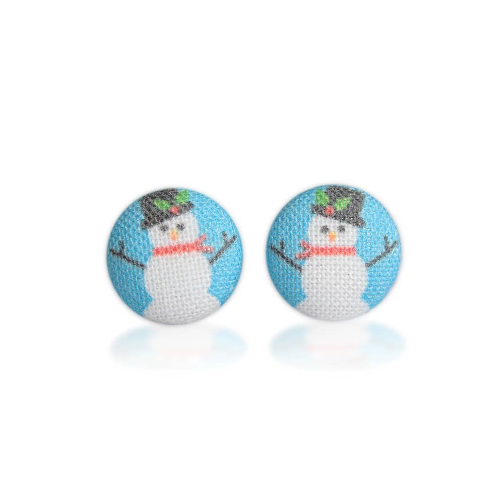 Rachel O's - Wholesale Stud/Post Earrings - Snow Men Fabric Button Earrings4