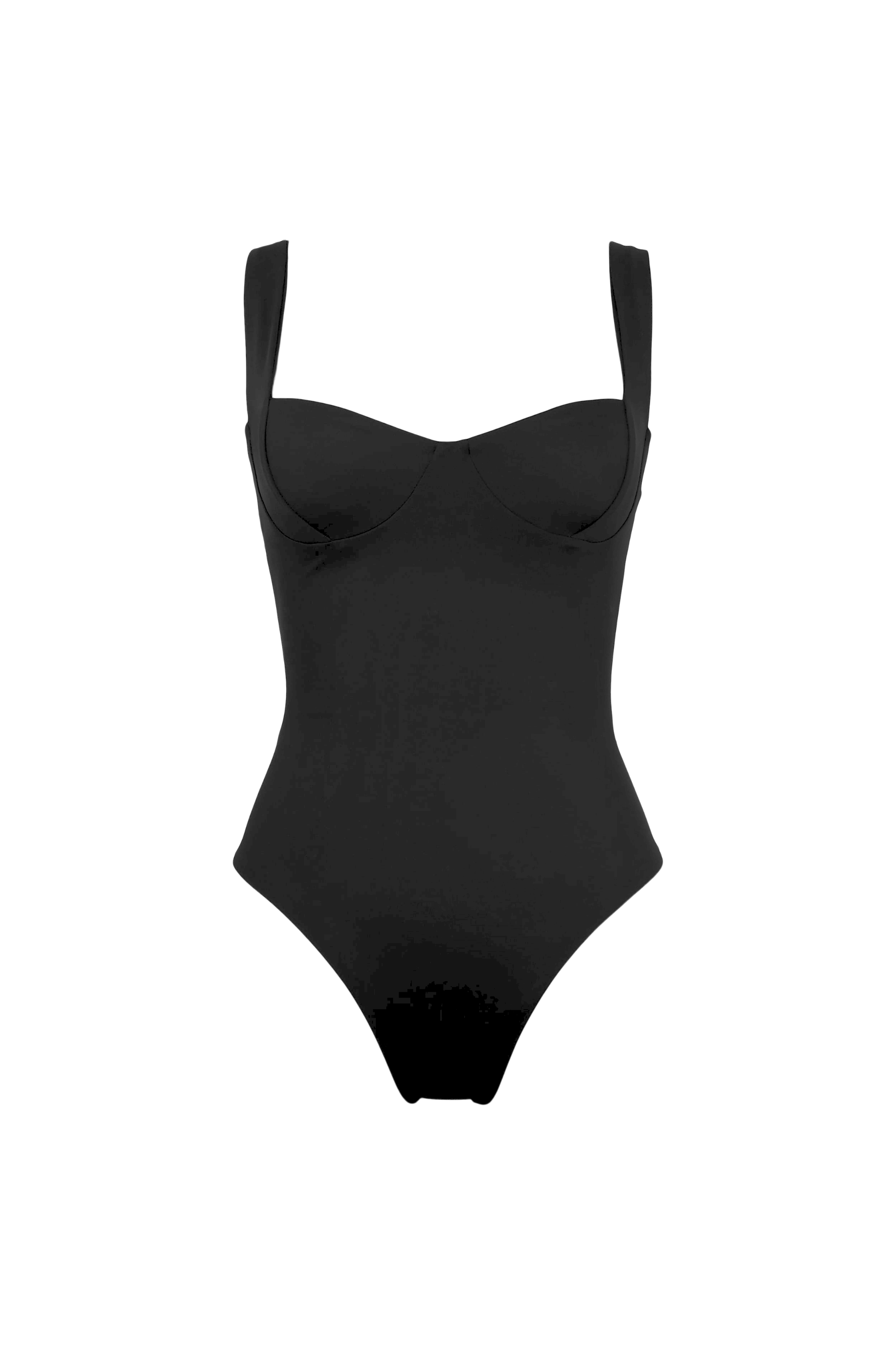 BORNEO PARIS - Wholesale One Piece Swimsuit - Women's - Black One Piece Swimsuit with cupped neckline | Sustainable1