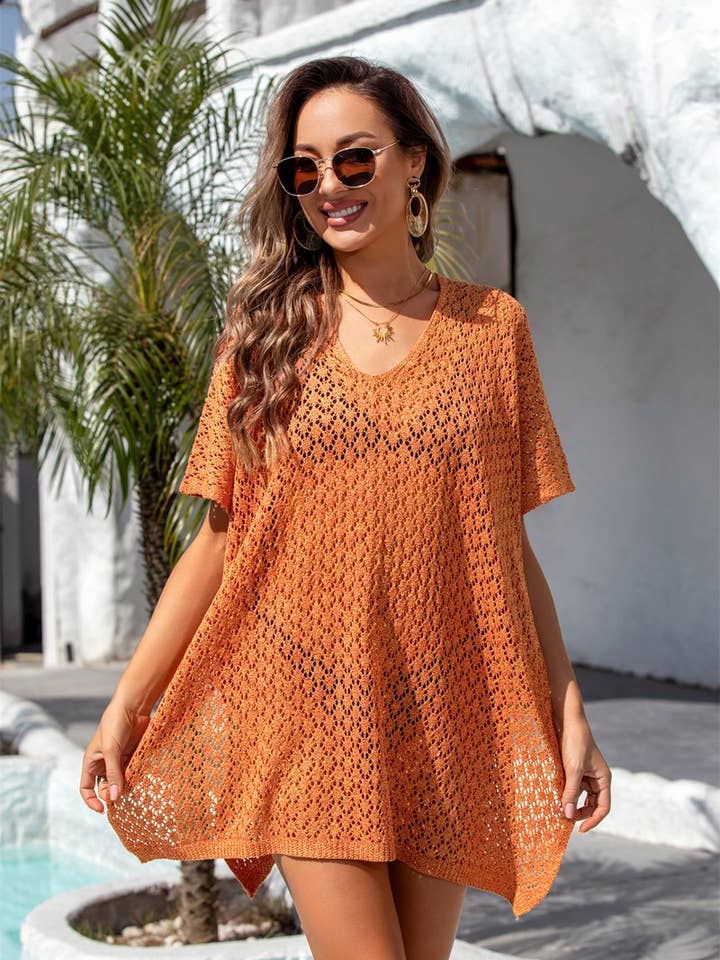 Lily Clothing - Wholesale Swim Cover Up - Women's - V-NECK BEACH TOP WITH HOLLOWED OUT DESIGN_CWTSTS01584