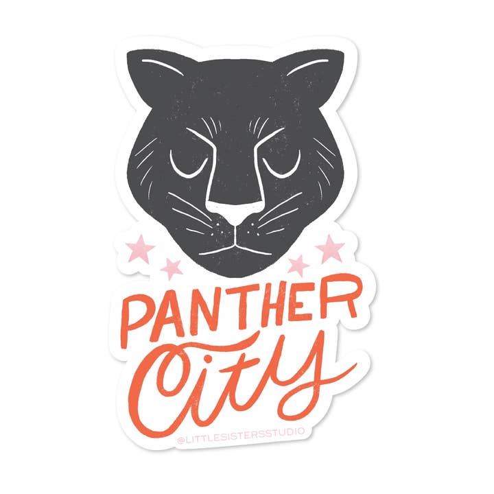 Panther City Cat Vinyl Sticker for wholesale by Little Sisters Studio