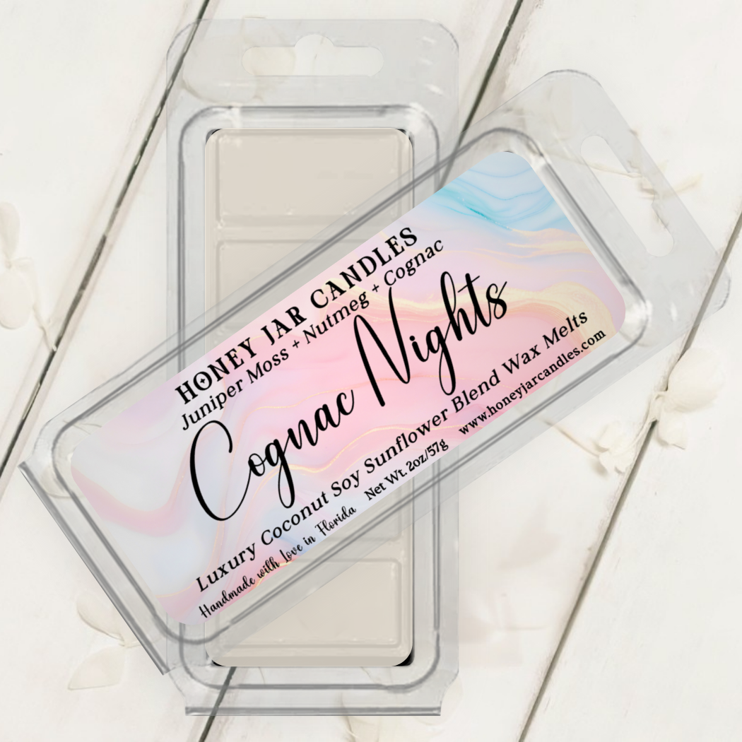 Honey Jar Creations - Wholesale Wax Melt - Cognac Nights | Palo Santo | 5-pc Snap Clamshell Wax Melts2