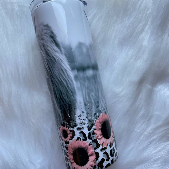 Blackrockcreations - Wholesale Geïsoleerd drinkgerei - Highland cow floral 20oz beker met deksel en rietje3