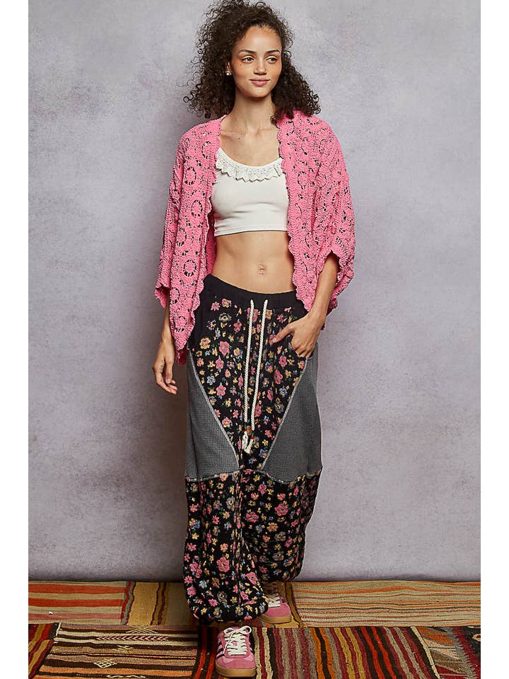 Pol Clothing - Wholesale Cardigan - Women's - Long sleeve v neck floral pattern crochet chenille cardigan10