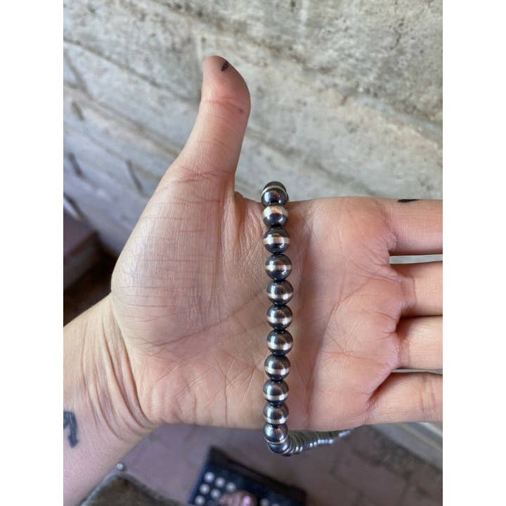 Nizhonitradersllc – Engroshandel Perlehalskæde – 8mm sterlingsølv Navajo perlestil perlehalskæde1
