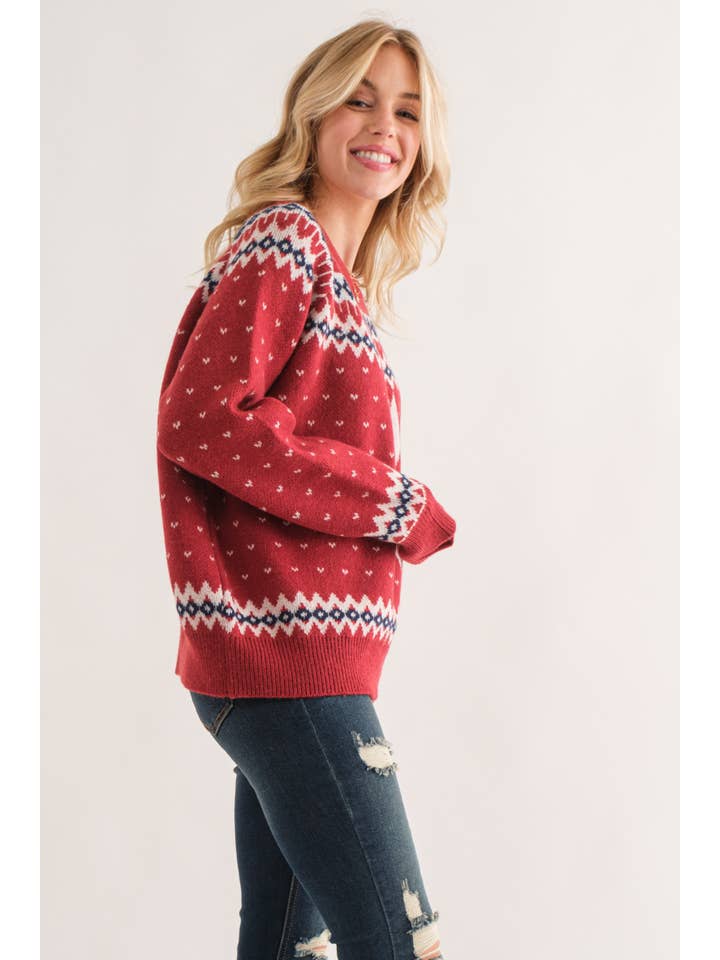 AND THE WHY - Wholesale Knit Sweater - Women's - ATW15229 - Holiday Snowflake Printed Pullover Sweater