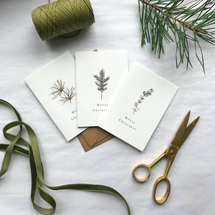 Annie Brougham Paper Goods. - Wholesale Christmas Card - Botanical Woodland Foliage Mini Christmas Card