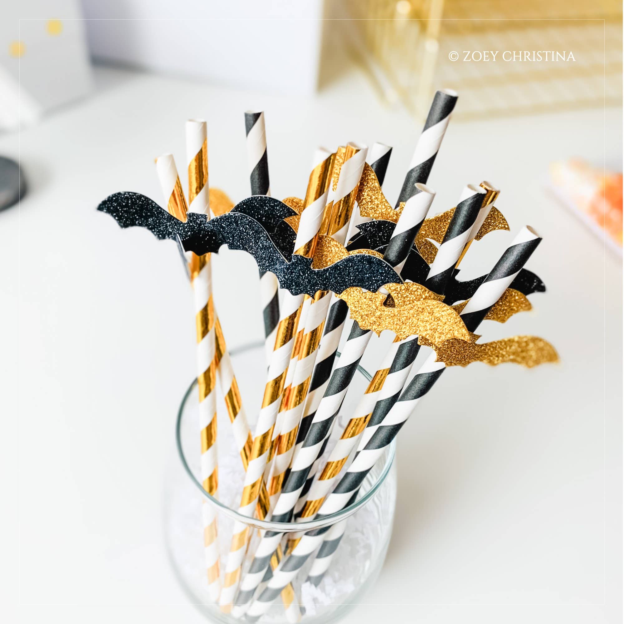Zoey Christina – wholesale Drinking straw – Halloween Party Supplies 12 Pack - Glitter bat straws5