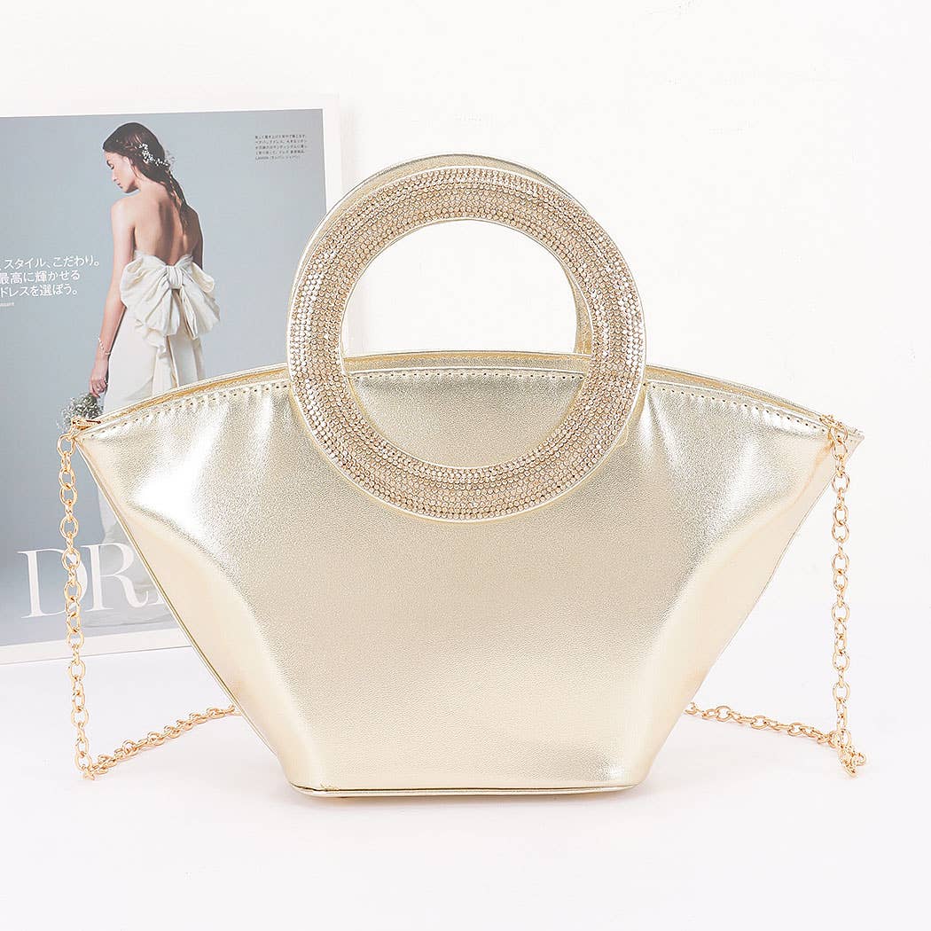 3AM BY H&D ACCESSORIES – Großhandel Clutch – Damen – Metallic Kunstleder Clutch mit Strassgriff1