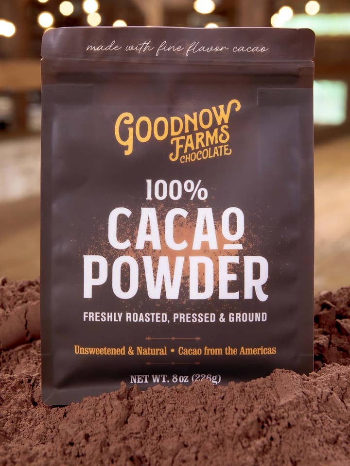 100% Cacao Powder, 8oz Retail for wholesale by Goodnow Farms Chocolate