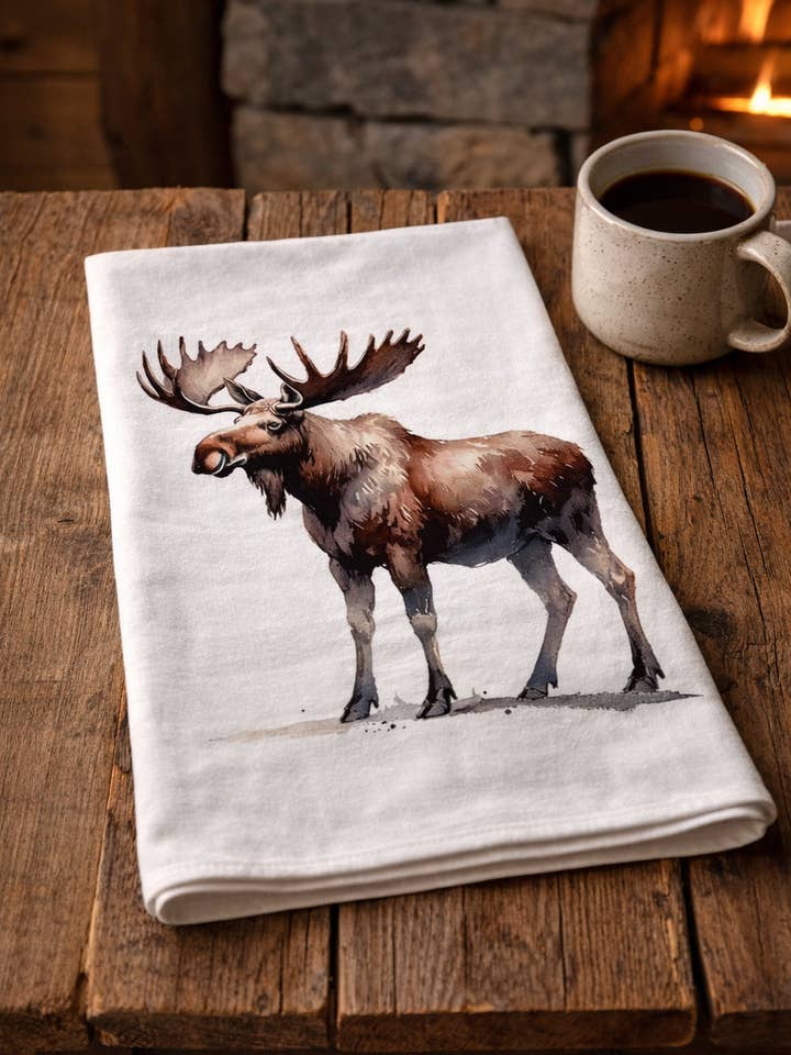 Alaska Moose Tea Towel – Wildlife Kitchen Towel – Rustic for wholesale by Alaska Life Designs LLC