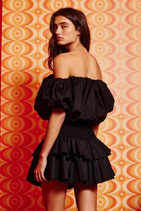 BUCKETLIST INC - Vente Jupe – femme - Mini-jupe unie à plusieurs niveaux à ceinture smockée S5221B17