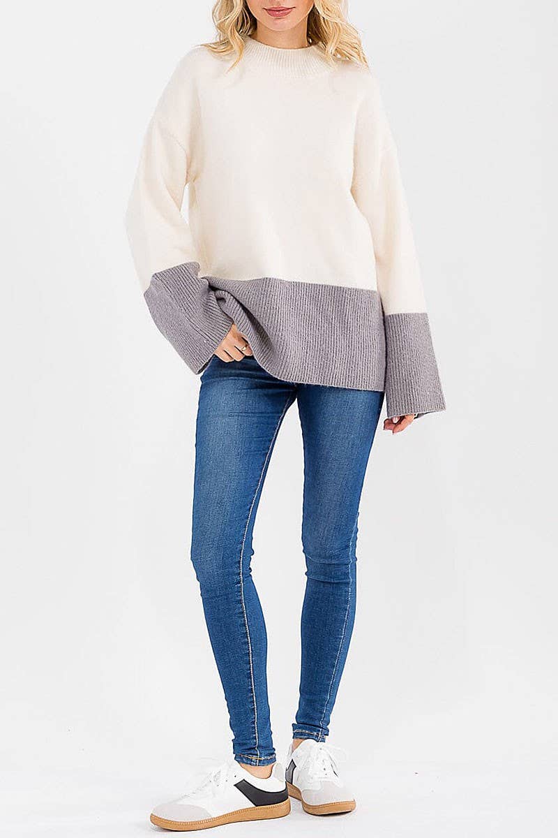 ROUSSEAU - Wholesale Knit Sweater - Women's - LONG SLEEVE COLORBLOCK PULLOVER SWEATER13