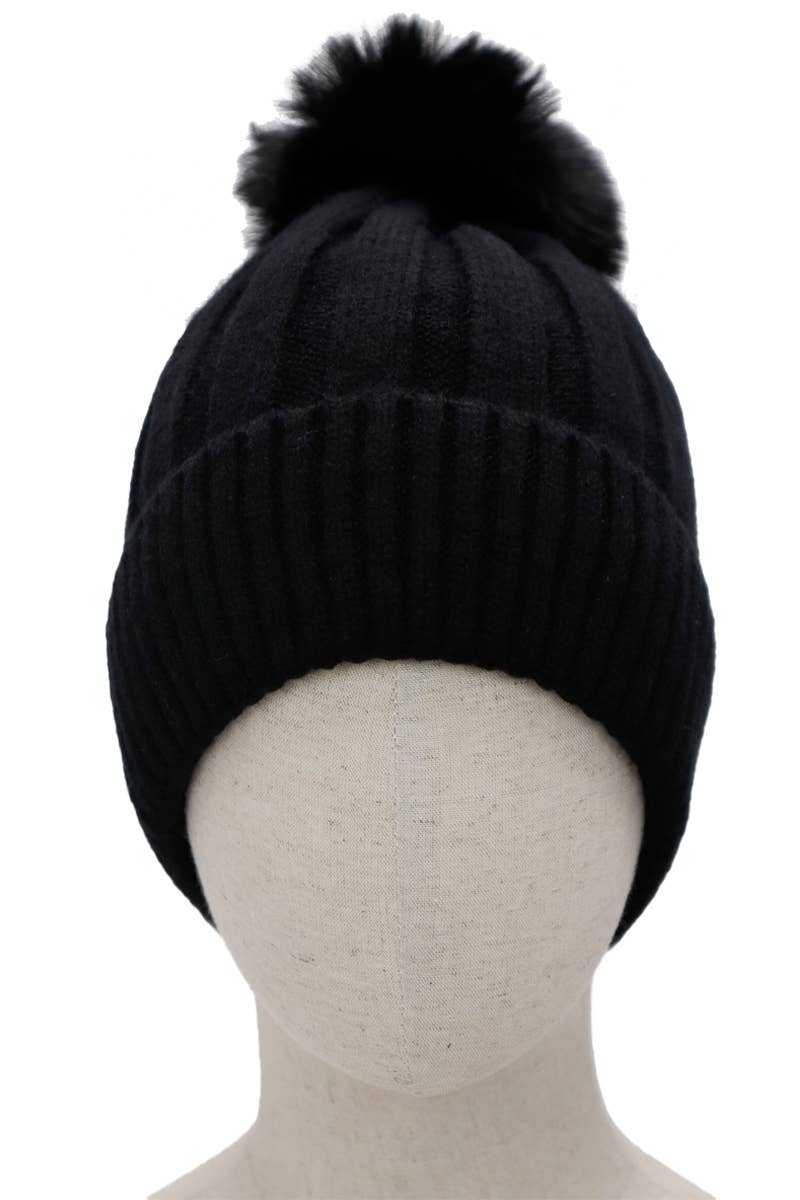 Cap Zone - Vendita all'ingrosso Berretto - Donna - Berretti foderati in pile con pompon a costine piatte2