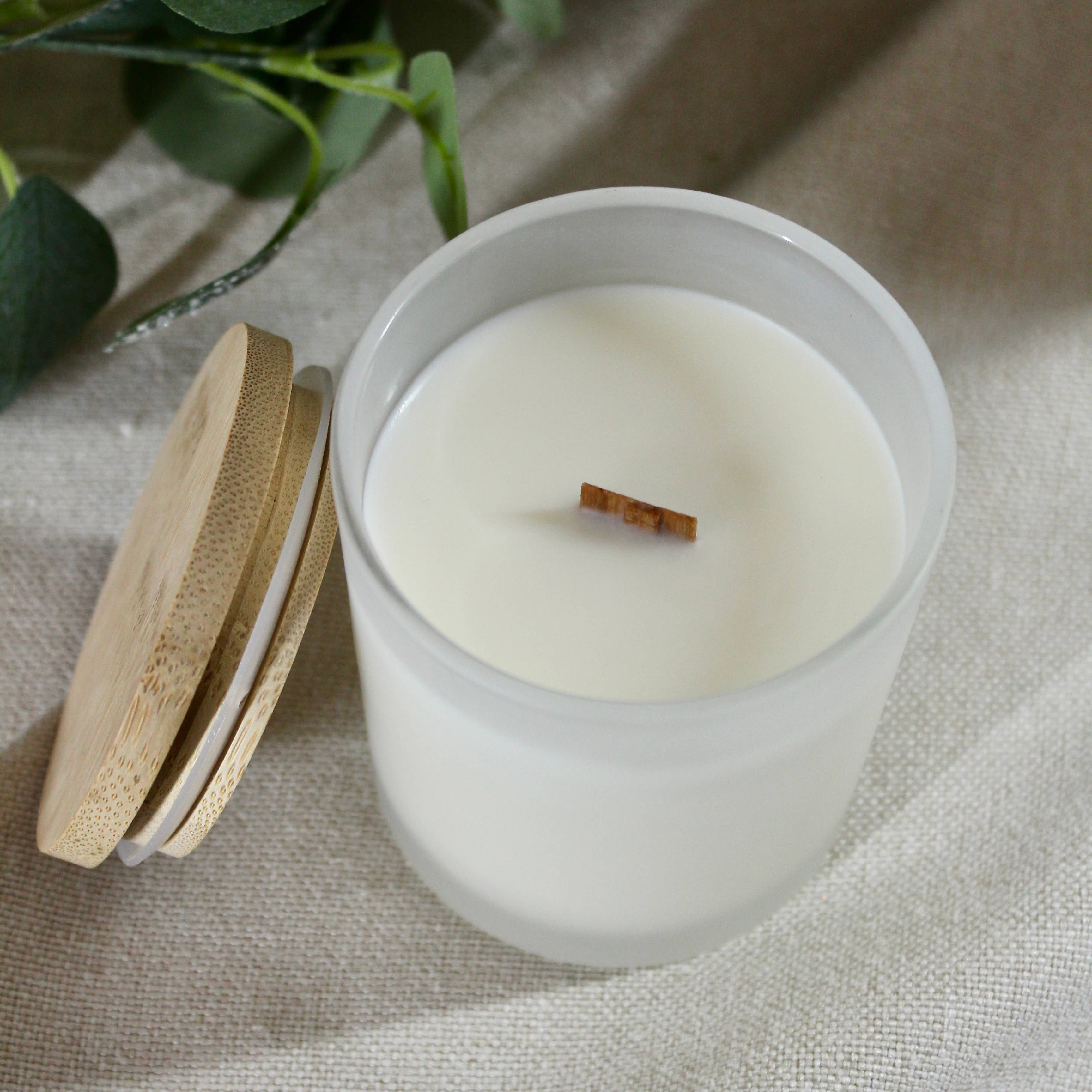 Eunoia Candle Co. - Wholesale Jar/Filled Candle - White Label Soy Candle (Unbranded) 8 oz Glass Jar+ Wood Wick6