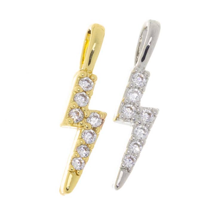Gold/Silver CZ Pave Lightning Bolt Charm Pendant,CPG-CPS2325 for wholesale by Jewel Pledge