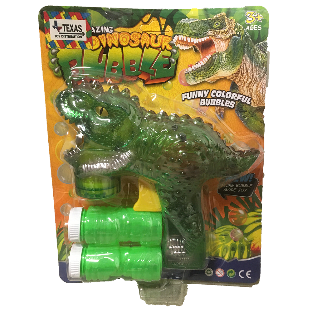 Texas Toy Distribution - Wholesale Bubble Wand - Kids - Dinosaur Bubble Gun, Two Colors Green and Yellow Available0