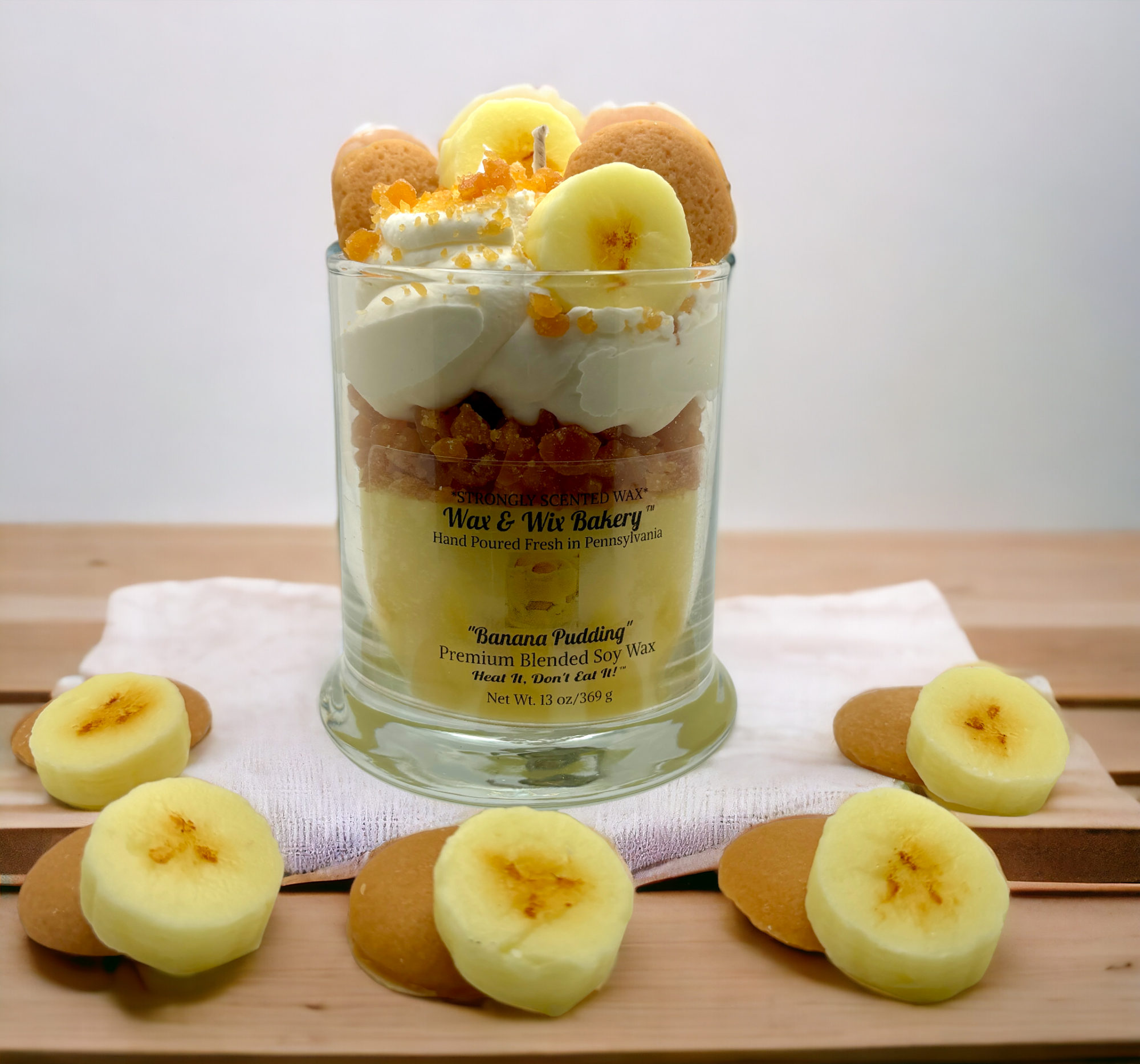 Wax and Wix Bakery® - Wholesale Jar/Filled Candle - Banana Pudding Candle. 13 oz. Large Soy Dessert Candle1