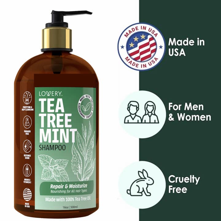 Lovery - Wholesale Hair Shampoo - Tea Tree Mint Shampoo, Made in USA, 16 oz.3
