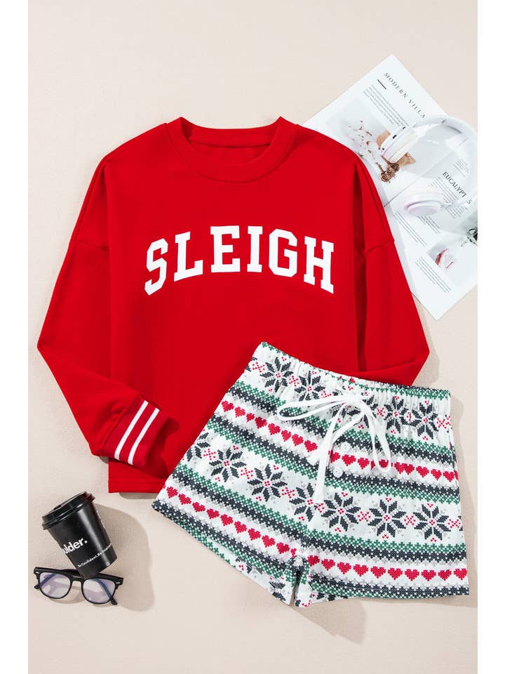 Fiery Red Christmas SLEIGH Top and Snowflake Shorts Set for wholesale on Faire5