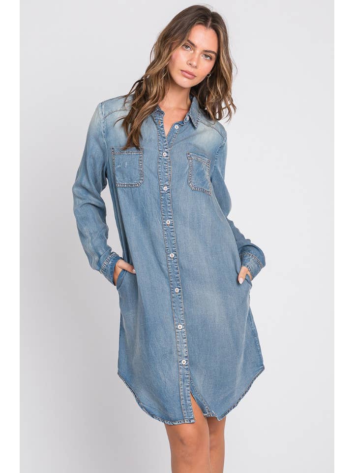 ZiA Apparel - Wholesale Dress - Women's - Washed Shirts Denim Dress