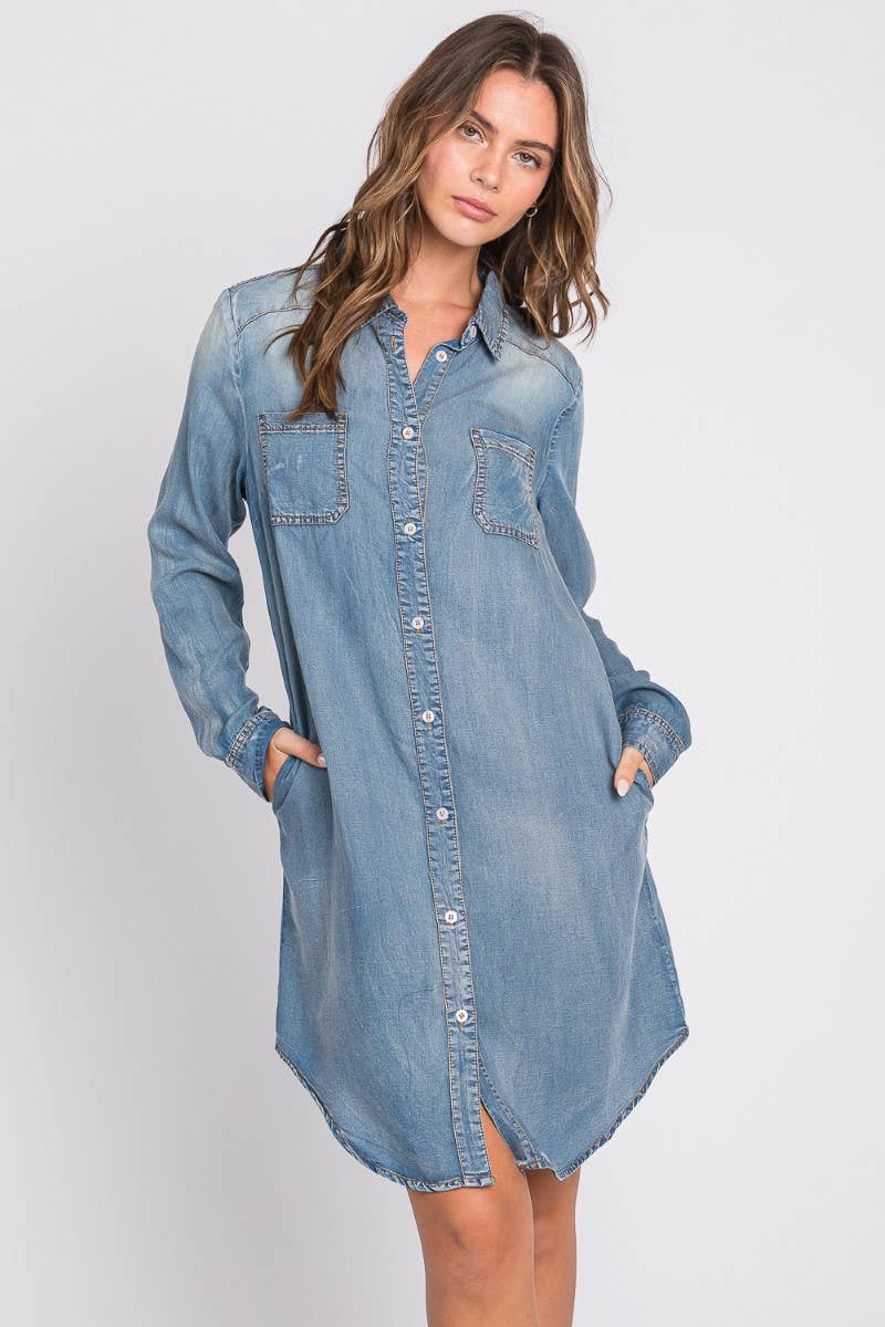 ZiA Apparel - Wholesale Dress - Women's - Washed Shirts Denim Dress