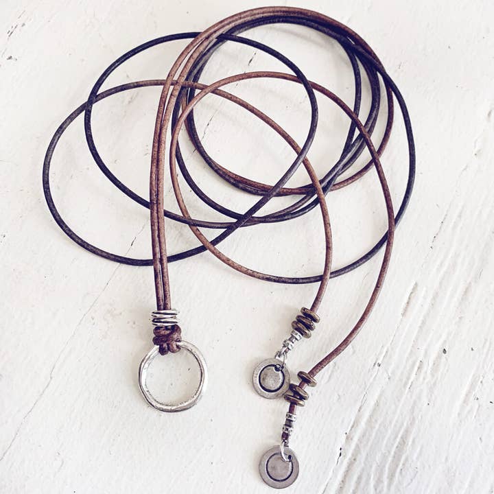 circle positive // copper or silver karma circle lariat for wholesale by Peacock & Lime