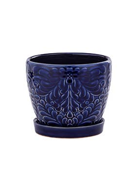 4.5" Navy Blue Embossed Planter Saucer Item # 13810 for wholesale by Napco