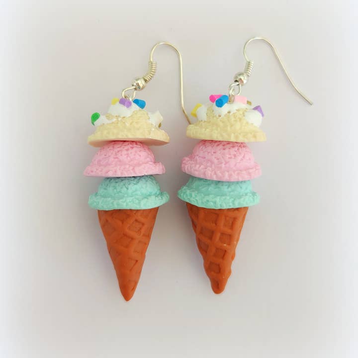 Triple Ice Cream Scoop Earring Hooks for wholesale by Sweets & Pearls