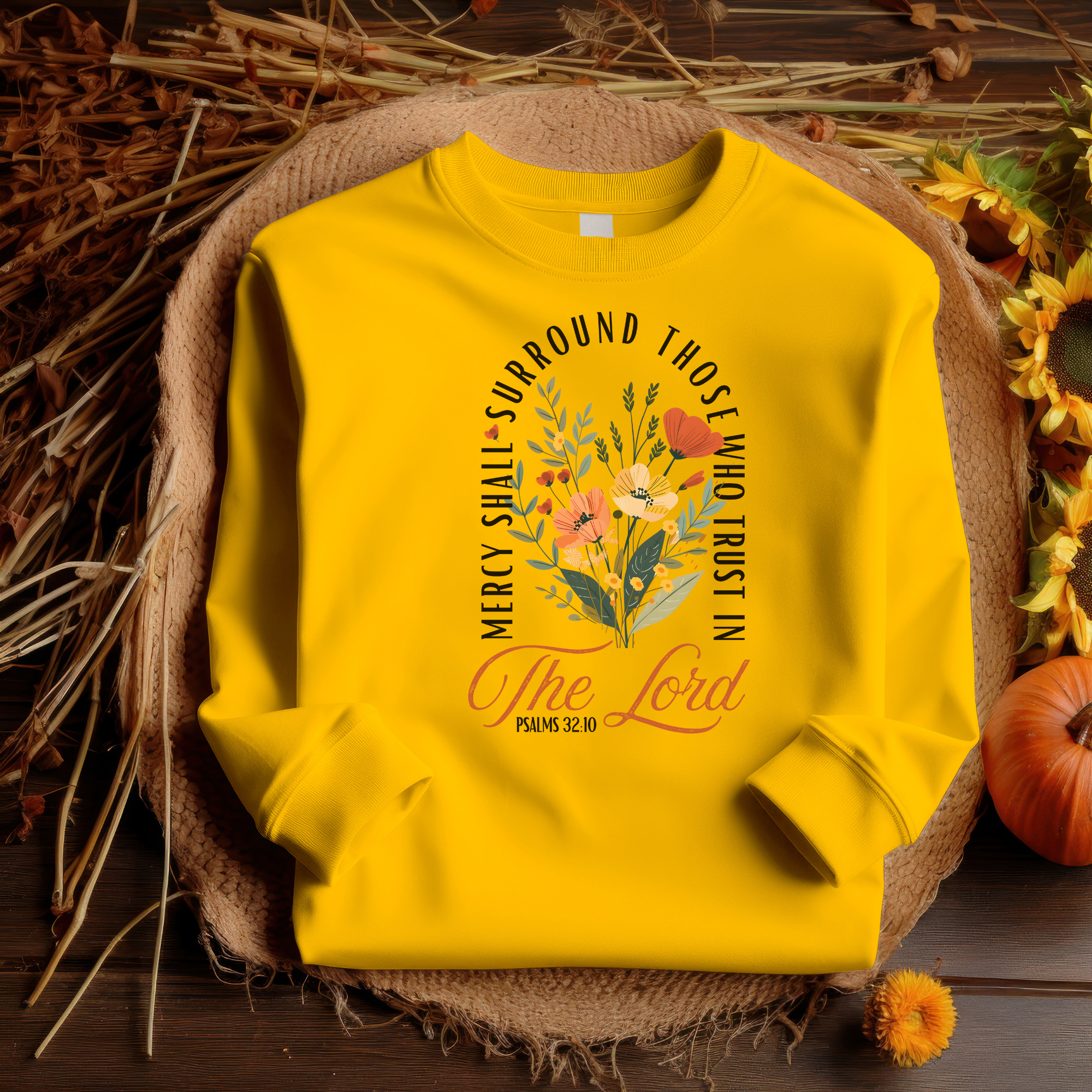Love Ann Joy Apparel, LLC - Wholesale Graphic Sweatshirt - Women's - Mercy Shall Surround Me Christian Sweatshirt Psalm 32:103