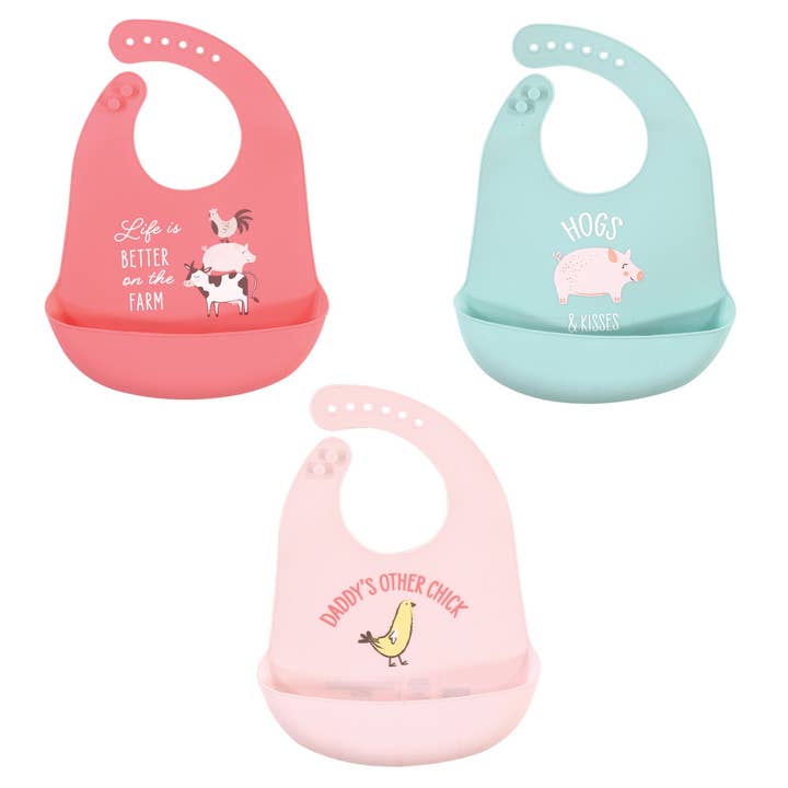 Hudson Baby Silicone Bibs, Life Is Better On The Farm for wholesale by BabyVision