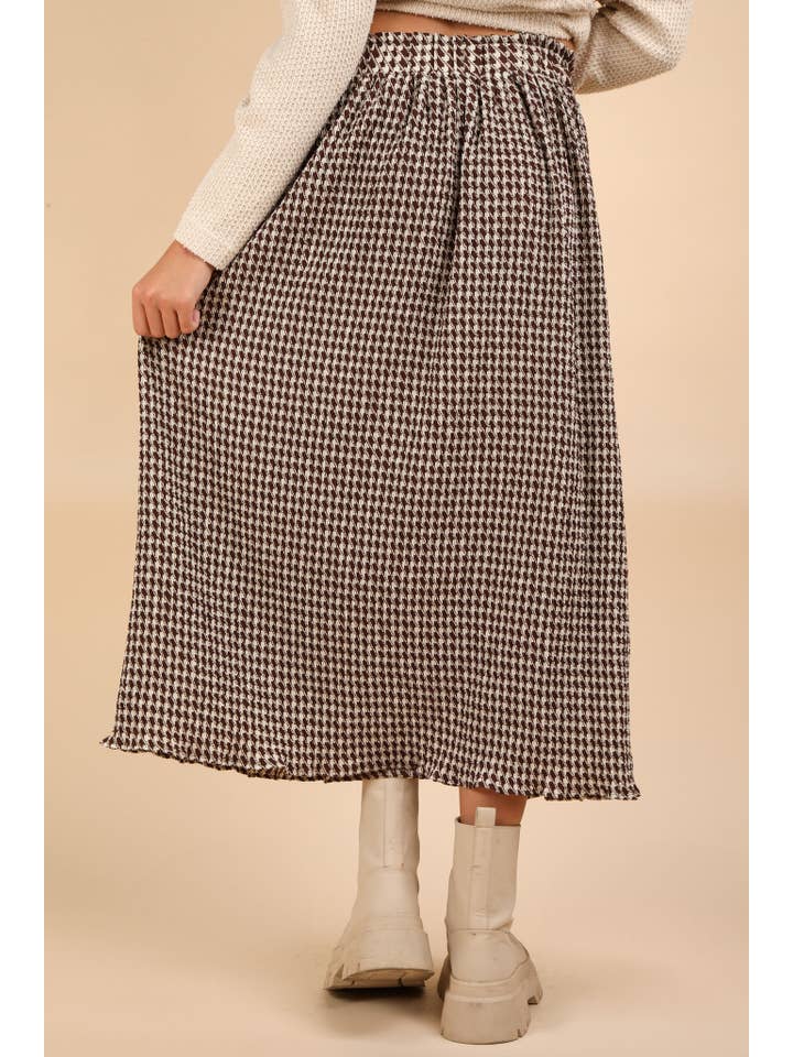 VERY J - Wholesale Skirt - Women's - NS50116-Urquhart Check Printed Pleated Midi Skirt