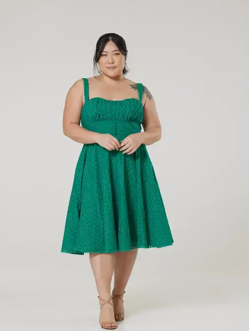 Timeless London - Wholesale Dress - Women's - Valerie Fit&Flare OrgCotton Broderie Anglaise Green Dress4