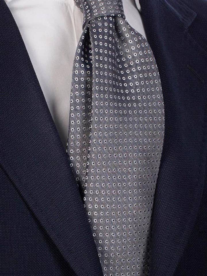 Gravata de Cerimónia de Seda Azul Cinza Escuro Padrão Tom sobre Tom CY2769 por atacado de Graffeo Cravatte