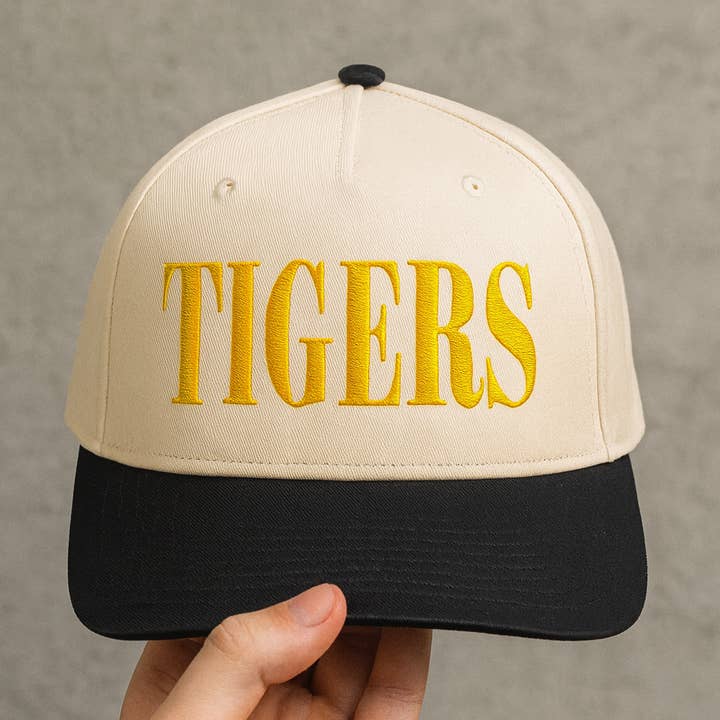 Embroidered TIGERS Varsity Snapback Hat for wholesale by Thread Friday