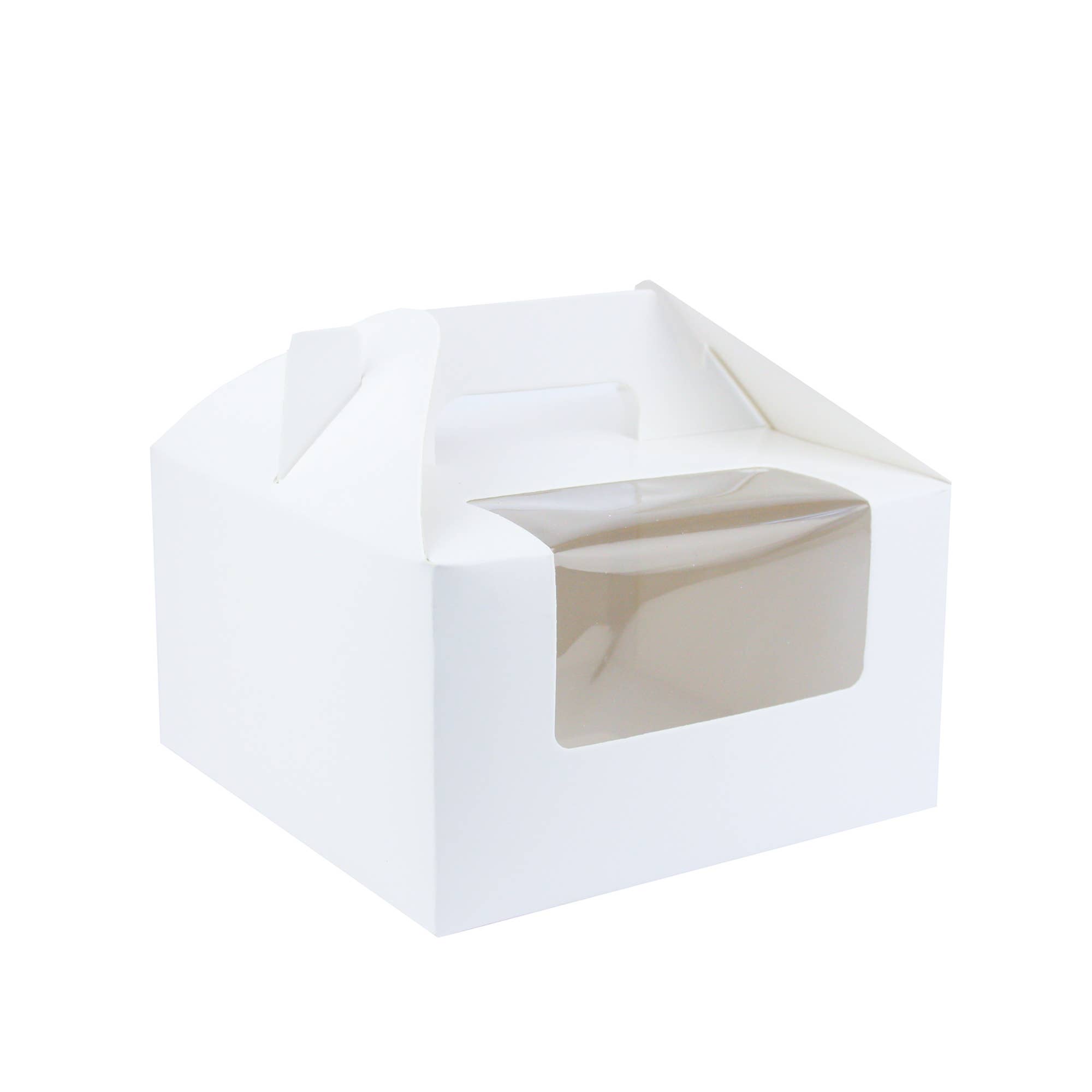 Emartbuy - Venta al por mayor Caja de regalo - Caja de papel kraft blanco con ventana transparente y asa, paquete de 121