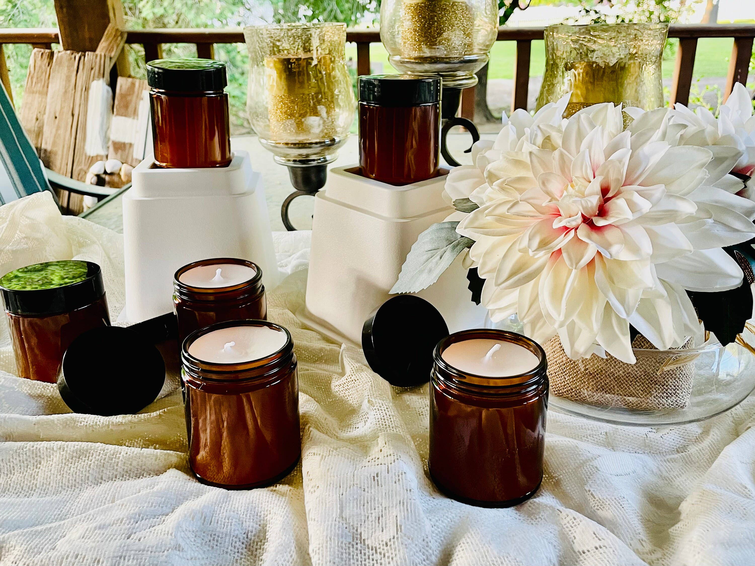 LuvinbyJessica.etsy.com - Wholesale Jar/Filled Candle - Personalized Candles Scented Candle Amber Glass Jars2