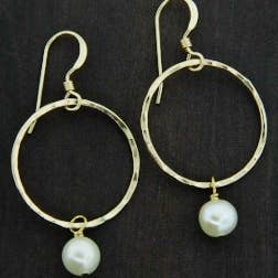 Sosie Designs - Wholesale Dangle Earrings - Gold Hammered Ring w/Pearl Earrings
