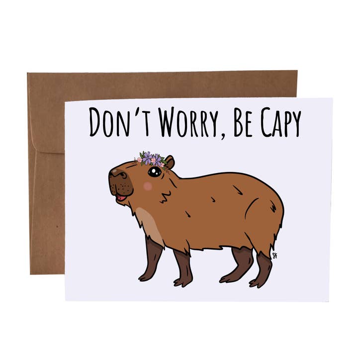 Oroa dig inte, var en kapybara | Kapybara-ordvits gratulationskort för wholesale av SKP ink
